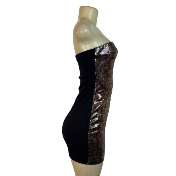 XXI Black & Bronze Sequin Strapless Mini Dress Sz M - Picture 2 of 6